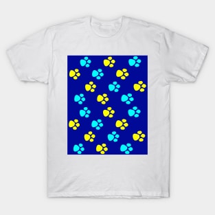 Blue and Yellow Dog Paws T-Shirt